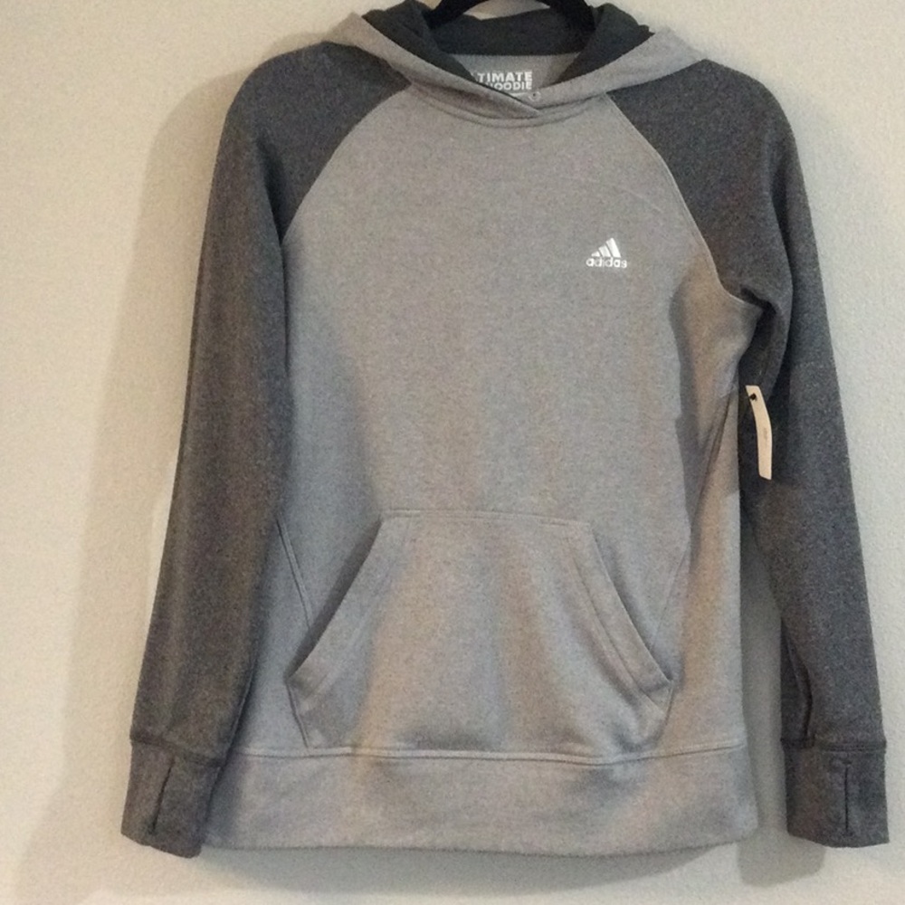 ADIDAS, SMALL, GRAY HOODIE, USED
